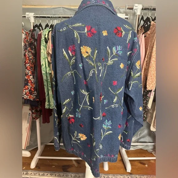 New Directions Blue Jean Jacket with Floral Embroidery - Picture 3 of 5